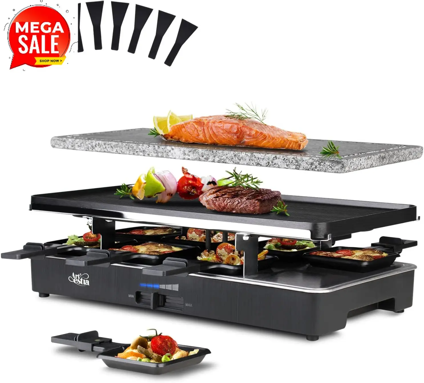 Raclette Grill Table - 1700W Elektrikli Raclette Parti Izgarası (6-8
