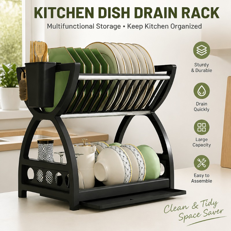 Kitchen Appliances Storage - 2 Katmanlı Bulaşık Kurutma Rafı Mutfak